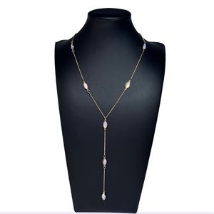 Y Drop MOP Station Chain Necklace Fashion Jewelry Golden 21-25"